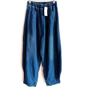womens Ebossy denim pants size M wide leg oversize harem pleated boho  y2k retro